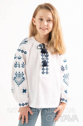 Лляна вишиванка для дівчинки біла із синім орнаментом.
Вишиванка білого кольору . . фото 1