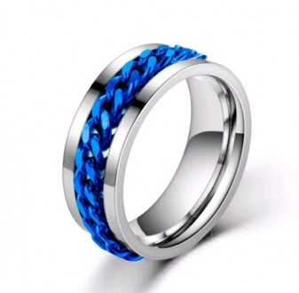 Мужское женское кольцо спинер хром вставка синяя 18-22.
Цепочка вращается.
Метал. . фото 2