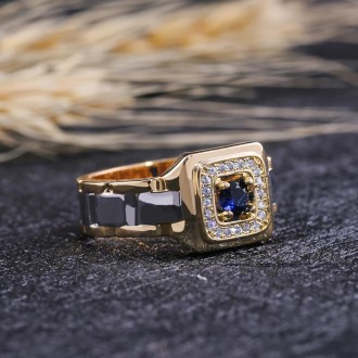 Мужское кольцо бижутерия перстень с камнем под сапфир 17-24.
Металл: медецинская. . фото 2