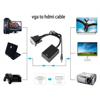 Перехідник з VGA+Audio на HDMI конвертує аналоговий сигнал VGA+ аналоговий аудіо. . фото 4