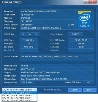 Процесор з ноутбука HP ProBook 6470b Intel Core i3-3110M SR0N1 2.40 GHz Socket G. . фото 5