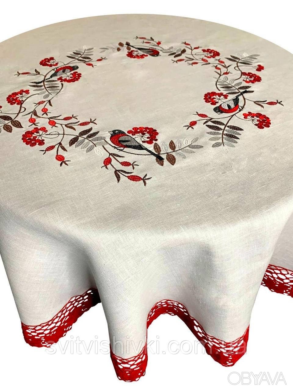 ᐈ Вишита лляна скатертина на круглий столик (1, 20м. × 1, 20м.) ᐈ Ровно ...