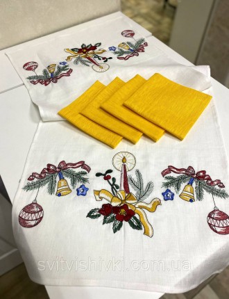 Доріжка вишита "Іграшки" (1,4м.*0,40м.)+4 серветки (0,36м*0,36м.). Ровно. фото 1 Доріжка вишита "Іграшки" (1,4м.*0,40м.)+4 серветки (0,36м*0,36м.). Ровно. фото 1