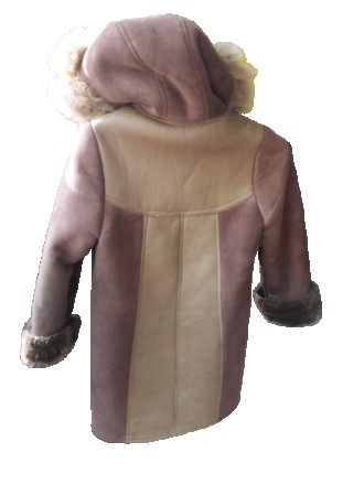 Натуральная нарядная дублёнка для девочки с тёплой подкладкой, с капюшоном, на п. . фото 8