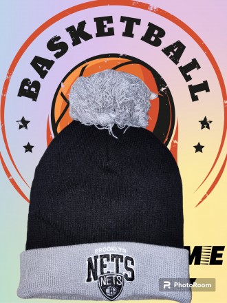 Зимняя шапочка Mitchell&Ness NBA Brooklyn Nets, двойная, теплая, примерный р. . фото 2