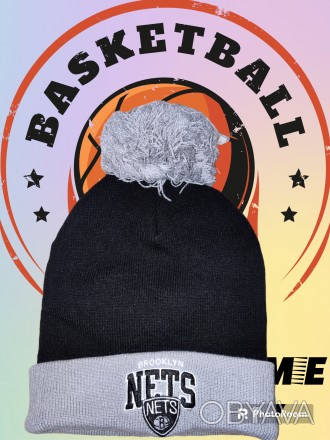 Зимняя шапочка Mitchell&Ness NBA Brooklyn Nets, двойная, теплая, примерный р. . фото 1