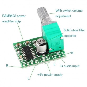 PAM8403 Мини-5 В цифровой аудиоусилитель Плата Модуль усилителя мощности с перек. . фото 5