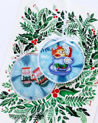 
 Набор для вышивания бисером новогодней игрушки на натуральном художественном х. . фото 2