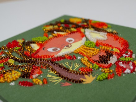 
 Набор для вышивания бисером на натуральном художественном холсте "Рыжий лисено. . фото 6