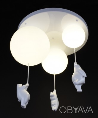 Стельова люстра на три лампочки, корпус металевий, фігурки ведмедиків виготовлен. . фото 1