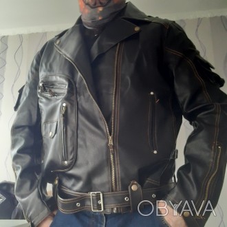 Мужская весенняя байкерская куртка косуха прессованная кожа xxl (Китайский разме. . фото 1