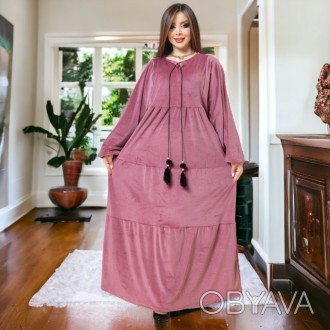 Велюровое длинное платье в пол больших размеров 58-60, Турция ТМ Мerve Moda Розо