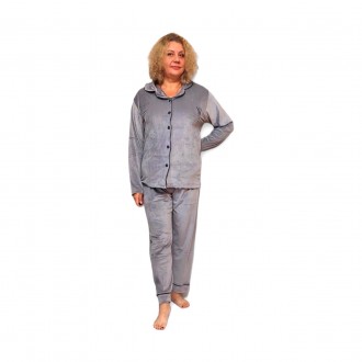 Женская пижама большой размер 58-66, бархатная пижама с рубашкой и брюками, велю. . фото 12