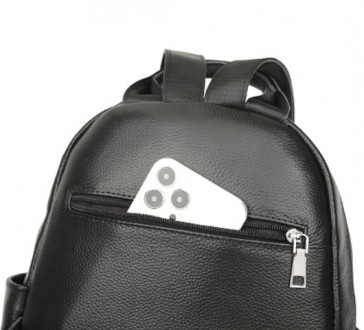Городской женский кожаный рюкзак черный клеточка, рюкзачок для девушек из натура. . фото 8