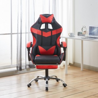 Кресло геймерское Bonro BN-810 с подставкой для ног цвет черный с красными встав. . фото 3