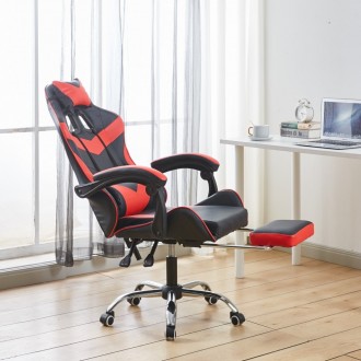 Кресло геймерское Bonro BN-810 с подставкой для ног цвет черный с красными встав. . фото 5
