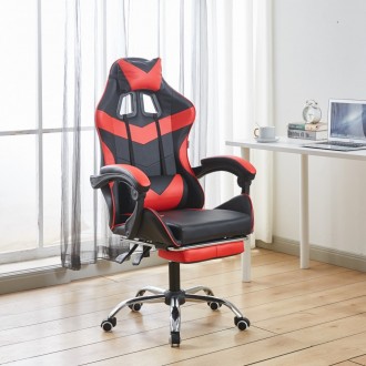 Кресло геймерское Bonro BN-810 с подставкой для ног цвет черный с красными встав. . фото 2