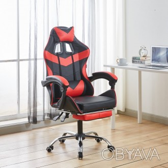 Кресло геймерское Bonro BN-810 с подставкой для ног цвет черный с красными встав. . фото 1
