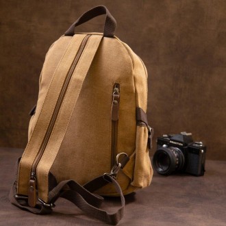 Стильний бежевий, світлий (пісочний колір) компактний рюкзак унісекс - жіночий, . . фото 9