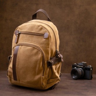 Стильний бежевий, світлий (пісочний колір) компактний рюкзак унісекс - жіночий, . . фото 2