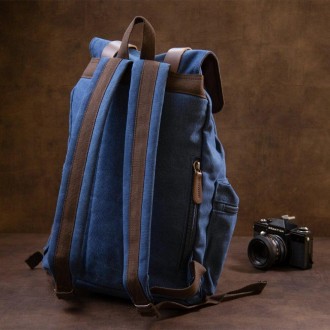 Стильний великий синій рюкзак тканий, текстильний. Рюкзак місткий і універсальни. . фото 4