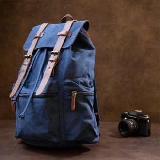 Стильний великий синій рюкзак тканий, текстильний. Рюкзак місткий і універсальни. . фото 6