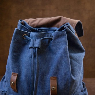 Стильний великий синій рюкзак тканий, текстильний. Рюкзак місткий і універсальни. . фото 3