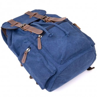 Стильний великий синій рюкзак тканий, текстильний. Рюкзак місткий і універсальни. . фото 9