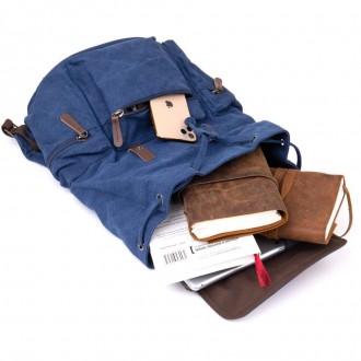 Стильний великий синій рюкзак тканий, текстильний. Рюкзак місткий і універсальни. . фото 7