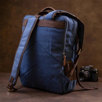 Місткий синій текстильний рюкзак на два відділення підійде для документів A4, но. . фото 3