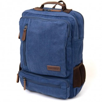 Місткий синій текстильний рюкзак на два відділення підійде для документів A4, но. . фото 2