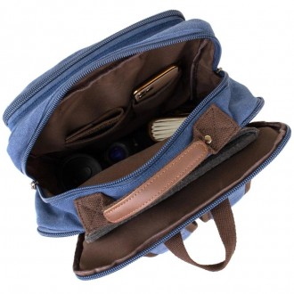 Місткий синій текстильний рюкзак на два відділення підійде для документів A4, но. . фото 11