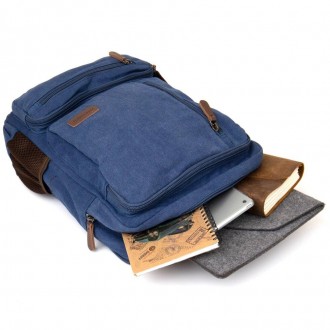 Місткий синій текстильний рюкзак на два відділення підійде для документів A4, но. . фото 7