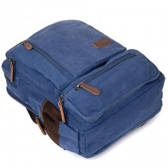 Місткий синій текстильний рюкзак на два відділення підійде для документів A4, но. . фото 9
