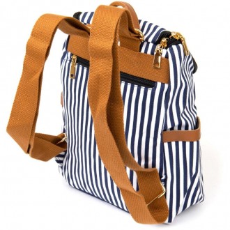 Стильний жіночий рюкзак білий у синю смужку з текстилю. Рюкзак зручний і функціо. . фото 7