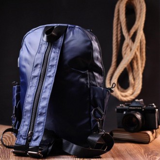 Міський функціональний повсякденний рюкзак синій унісекс з міцного поліестеру. В. . фото 6