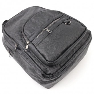 Жіночий стильний рюкзак на два відділення виготовлений з еко-шкіри в чорному кол. . фото 10