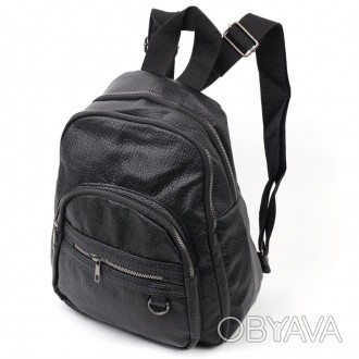 Жіночий стильний рюкзак на два відділення виготовлений з еко-шкіри в чорному кол. . фото 1