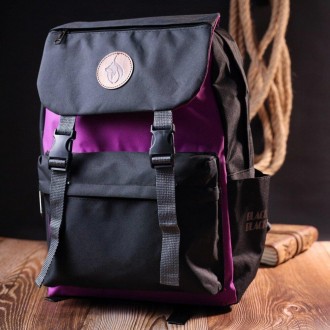 Жіночий стильний молодіжний рюкзак місткий тканинний чорний, з фіолетовою бузков. . фото 2