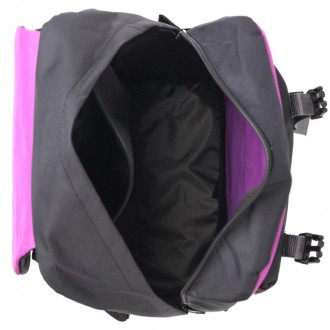 Жіночий стильний молодіжний рюкзак місткий тканинний чорний, з фіолетовою бузков. . фото 8