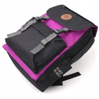 Жіночий стильний молодіжний рюкзак місткий тканинний чорний, з фіолетовою бузков. . фото 5