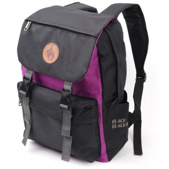 Жіночий стильний молодіжний рюкзак місткий тканинний чорний, з фіолетовою бузков. . фото 4