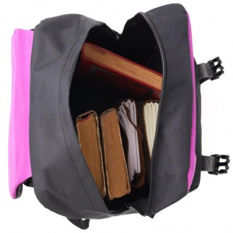 Жіночий стильний молодіжний рюкзак місткий тканинний чорний, з фіолетовою бузков. . фото 7