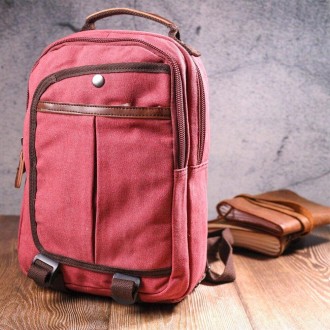 Стильний жіночий рюкзак малиновий, рожевий текстильний тканинний зручний і функц. . фото 5