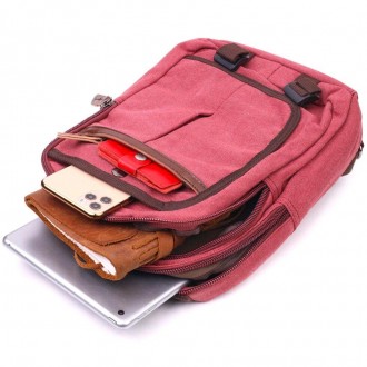 Стильний жіночий рюкзак малиновий, рожевий текстильний тканинний зручний і функц. . фото 6