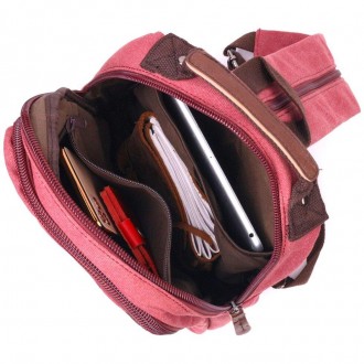 Стильний жіночий рюкзак малиновий, рожевий текстильний тканинний зручний і функц. . фото 7