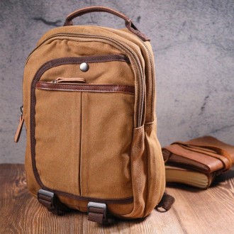 Стильний рюкзак світлий коричневий пісочний, унісекс, текстильний тканинний, зру. . фото 5