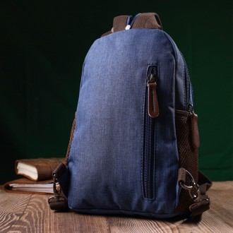 Сумка слінг рюкзак компактний маленький, чоловіча синя сумка бананка через плече. . фото 9