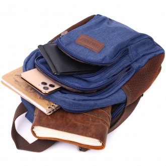Сумка слінг рюкзак компактний маленький, чоловіча синя сумка бананка через плече. . фото 6