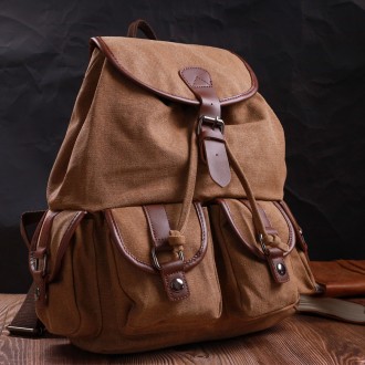 Стильний світло-коричневий рюкзак універсальний місткий текстильний. Рюкзак піді. . фото 2